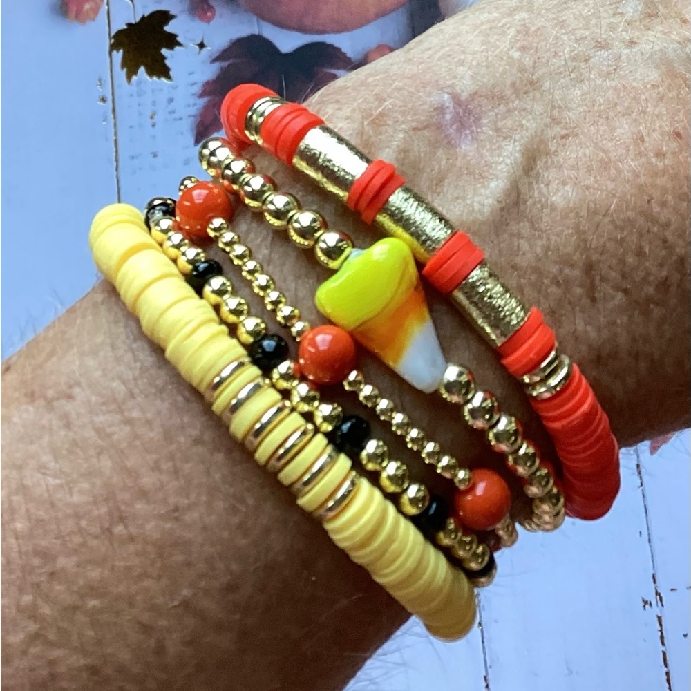 14K Gold Plated Custom Candy Corn Bracelet Stack - Set of 5 - Halloween